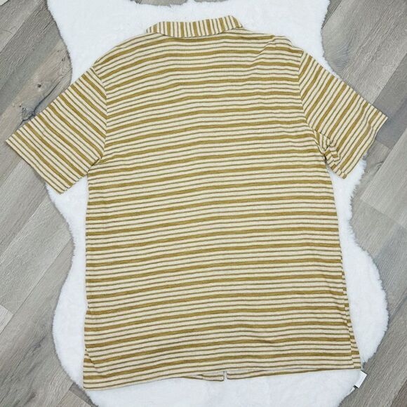 Zara Striped Cotton Linen Knit Button Up T Shirt Tan Large Short Sleeve Camp - Picture 8 of 12